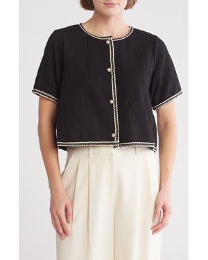 Adrianna Papell Faux Pearl Cardigan Sweater - Black