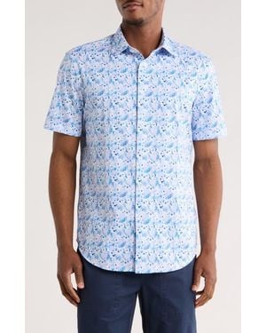 Bugatchi Short Sleeve Woven Button-Up Shirt - Blue