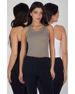 90 Degrees 3-Pack Seamless Crop Tanks - Black