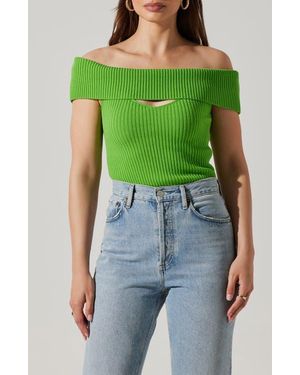 Astr Ainsley Cutout Off The Shoulder Sweater - Green