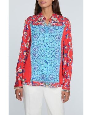 Tahari The Haven Isle Of Capri Stretch Silk Shirt - Red