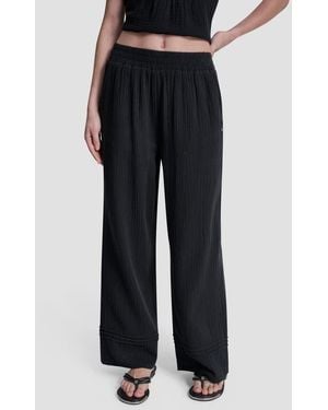 DKNY Cotton Gauze Pull-On Pants - Black