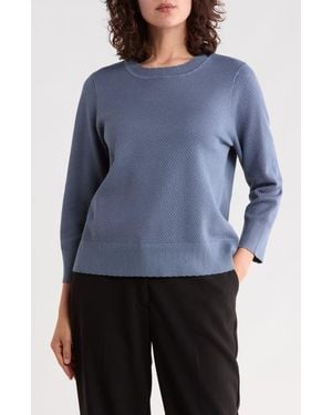 Adrianna Papell Scalloped Three-Quarter Sleeve Sweater - Blue