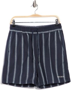 Les Deux Lawson Stripe Cotton Drawstring Shorts - Blue