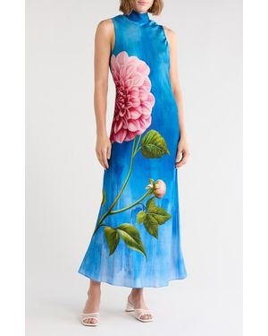Tahari The Sonja Sleeveless Silk Blend Maxi Dress - Blue