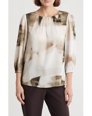 DKNY Three-Quarter Sleeve Georgette Top - Natural
