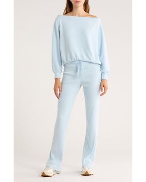 Abound Hacci One-Shoulder Top & Flared Pants Set - Blue