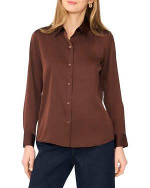 Vince Camuto Satin Long Sleeve Button-Up Shirt - Brown