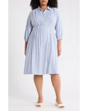 Max Studio Tiered Shirtdress - Blue