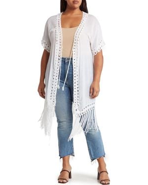 Forgotten Grace Crochet Trim Fringe Hem Duster - Blue