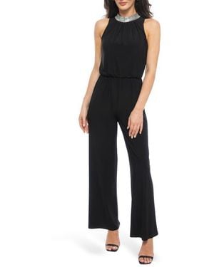 Marina Rhinestone Halter Neck Jersey Jumpsuit - Black