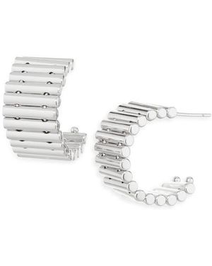Sterling Forever Harla Ribbed Hoop Earrings - Metallic