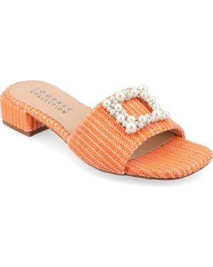 Journee Collection Embellished Raffia Slide Sandals - Orange