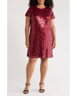 London Times Sequin T-Shirt Dress - Red