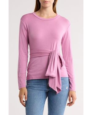 Go Couture Tie Front Long Sleeve Knit Top - Pink