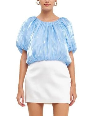 Endless Rose Sheen Effect Blouson Top - Blue