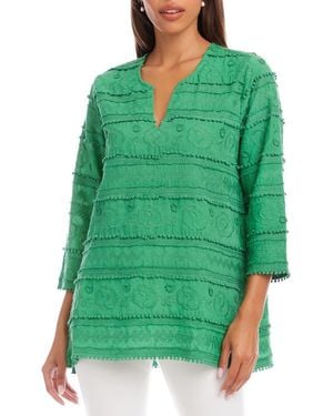 Karen Kane Embroidered Cotton Tunic Top - Green