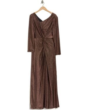 DKNY Knotted Front Long Sleeve Gown - Brown