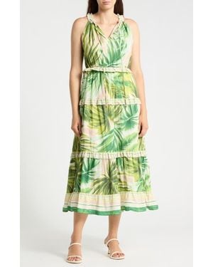 Badgley Mischka Ruffle Cotton Maxi Dress - Green