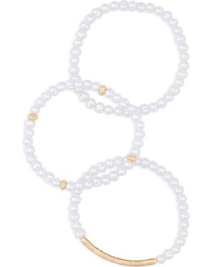 Nordstrom Rack Set Of 3 Faux Pearl Beaded Stretch Bracelets - White