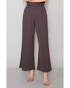 MELLODAY Luxe Crepe Wide Leg Pants - Brown