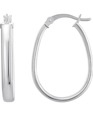 CANDELA JEWELRY Sterling Flat Oval Hoop Earrings - White