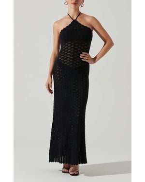 Astr Shira Pointelle Stitch Halter Maxi Dress - Black