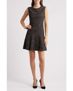 BOSS Datana Sleeveless Stripe Tweed Fit & Flare Dress - Black