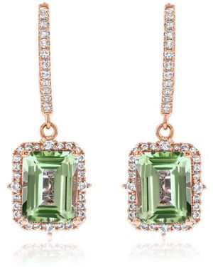 Suzy Levian Semiprecious Stone Halo Drop Earrings - Green