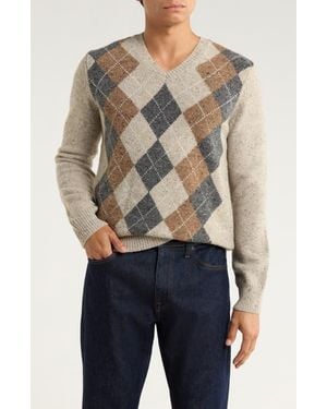 Brooks Brothers Donegal Argyle V-Neck Sweater - Blue