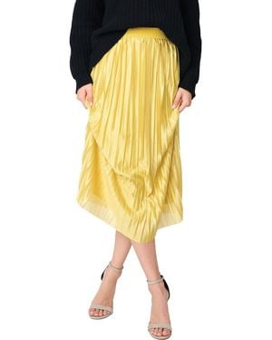 Gibsonlook Pleated Satin Midi A-Line Skirt - Yellow