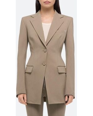 Helmut Lang Roma Zip Sleeve Single Breasted Ponte Knit Blazer - Natural