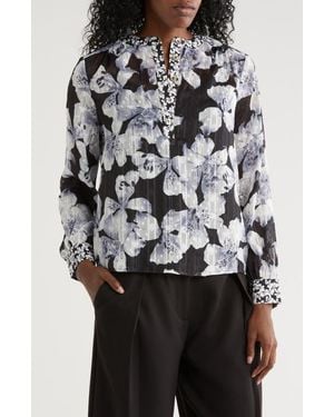 Nicole Miller Print Long Sleeve Top - Gray