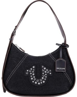 True Religion Studded Logo Denim Shoulder Bag - Black