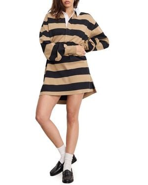GOOD AMERICAN Stripe Jersey Polo Minidress - Black