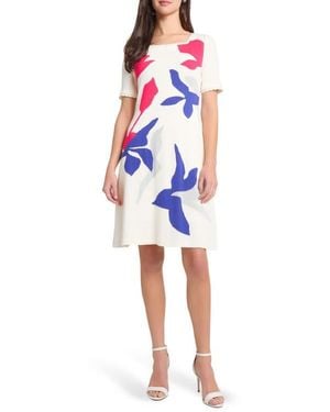 Ming Wang Floral Short Sleeve Sweater Dress - Blue
