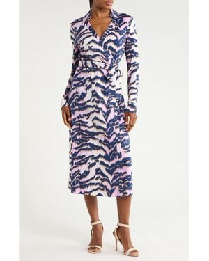 Diane von Furstenberg Abigail Long Sleeve Midi Wrap Dress - Blue