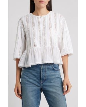 Madewell Bobbi Lace Trim Peplum Top - White