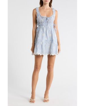 Lush Embroidered Stripe Fit & Flare Minidress - Blue