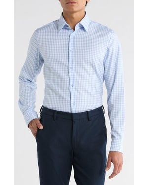 Duchamp Slim Fit Check Stretch Cotton Dress Shirt - Blue