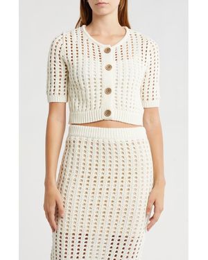 525 Adele Openwork Cropped Cardigan Sweater - Natural