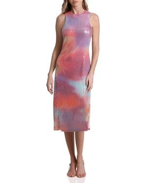 Avec Les Filles Tie Dye Sequin Cutout Cocktail Midi Dress - Red