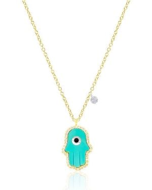 Meira T Hamsa Hand Pendant Necklace - Blue