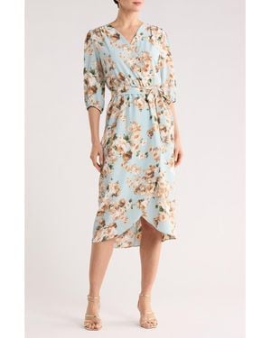 Connected Apparel Floral Faux Wrap Midi Dress - Metallic