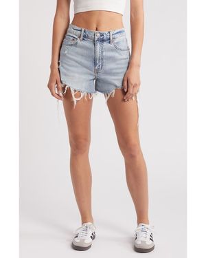 DAZE Troublemaker Distressed High Waist Denim Shorts - Blue
