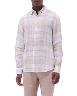 Bugatchi Julian Plaid Slub Linen Button-Up Shirt - Gray