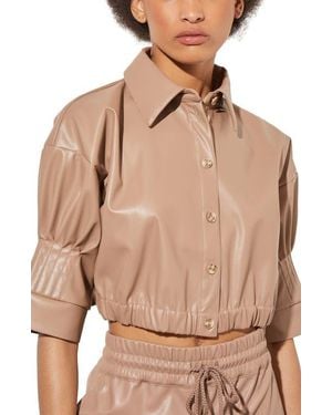 Ming Wang Faux Leather Crop Shirt - Natural