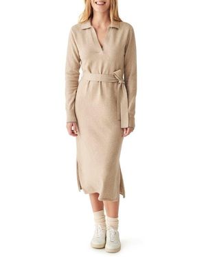 Faherty Jackson Long Sleeve Tie Waist Cotton Blend Sweater Dress - Natural
