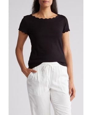 Tahari Scalloped Knit T-Shirt - Black