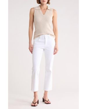 Democracy Scallop Fray Hem Crop Flare Leg Jeans - White